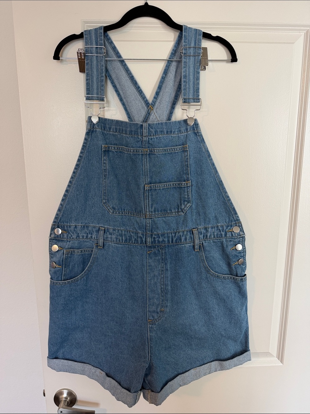 Denim Short Overalls Romper - Blue